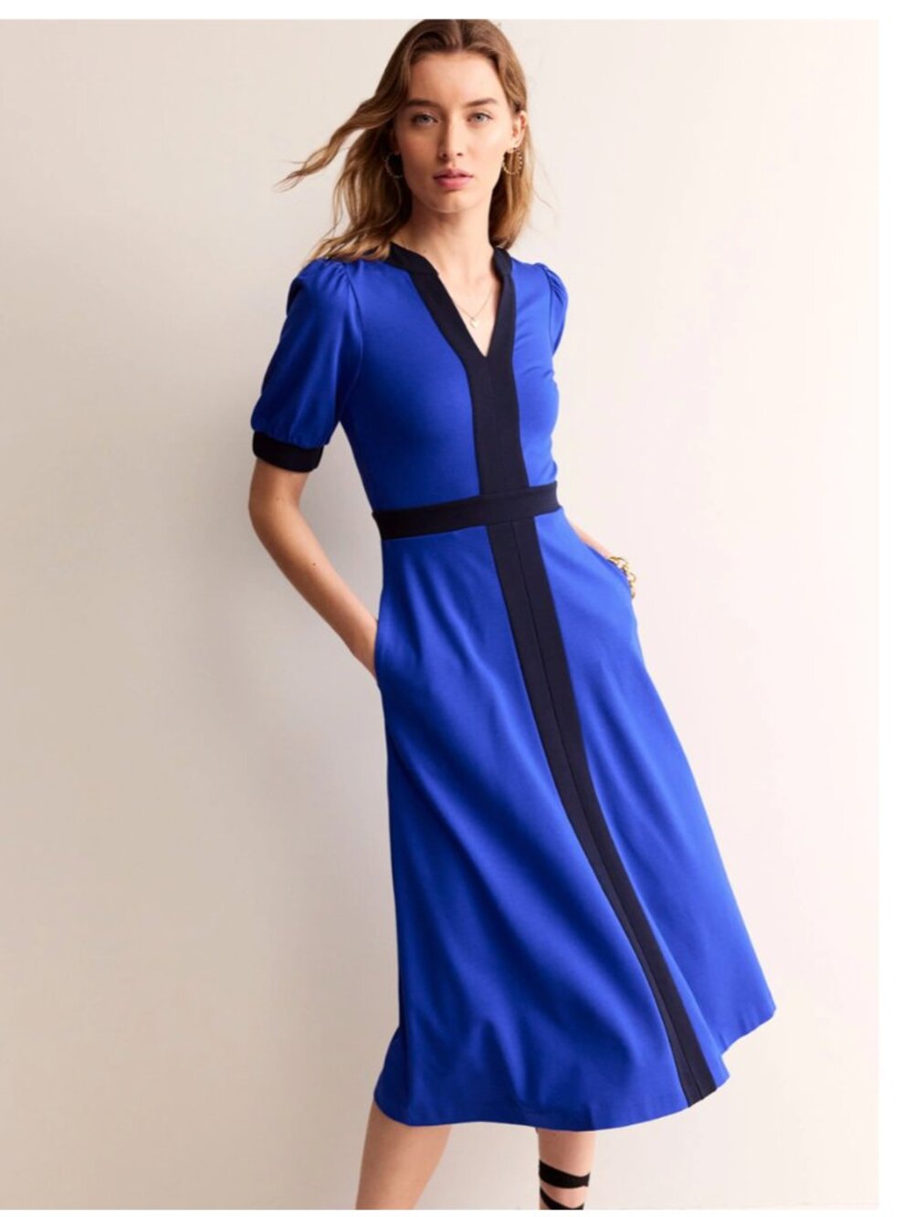 Boden Philippa Ponte Midi Dress in Surf the Web Blue Size 6 Petitie